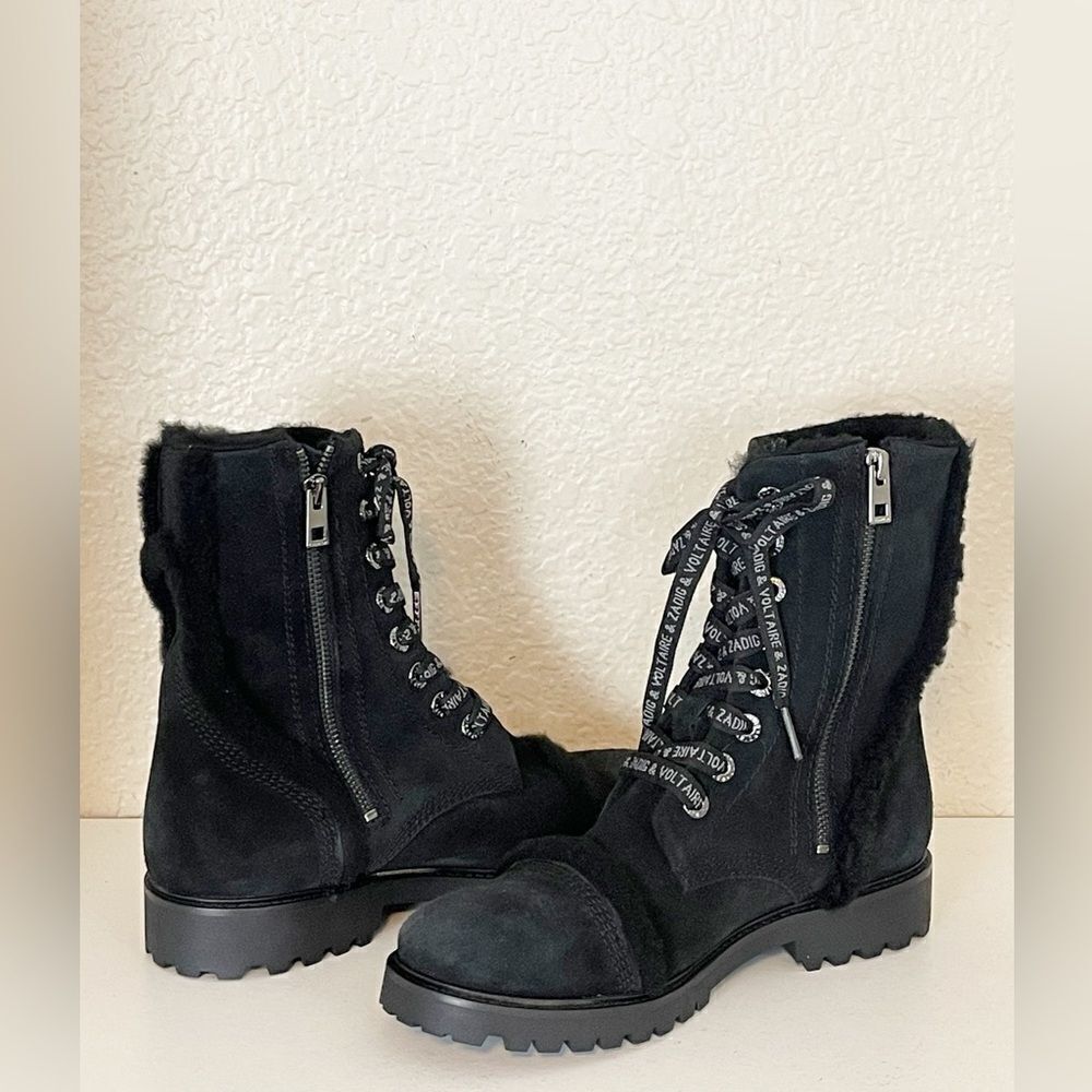 Zadig & Voltaire boots Joe black suede shearling combat boots new with box 40/9 - Picture 13 of 17